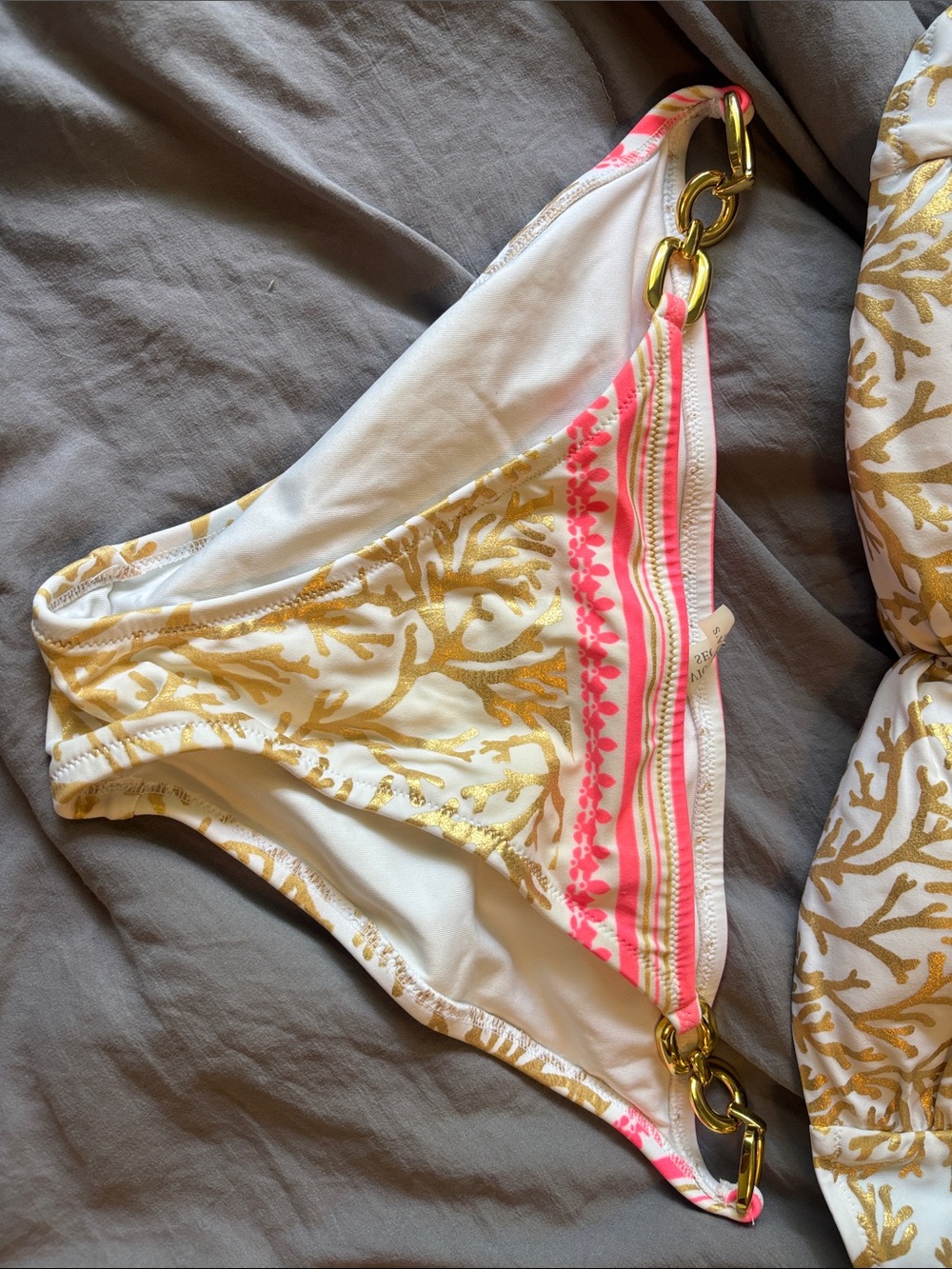 Victoria secret Gold Coral Print Bikini Set with Pink Accent - Picture 3 of 4